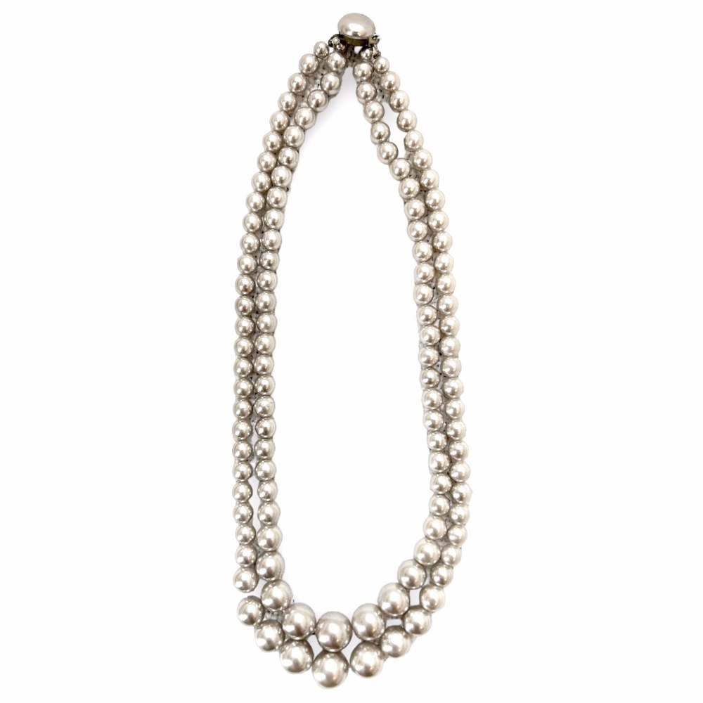 Vintage Double Strand Light Grey Faux Pearl Necklace